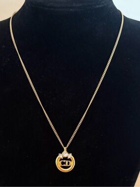 Dior Gold-Tone CD Pendant Necklace with Crystal Accent